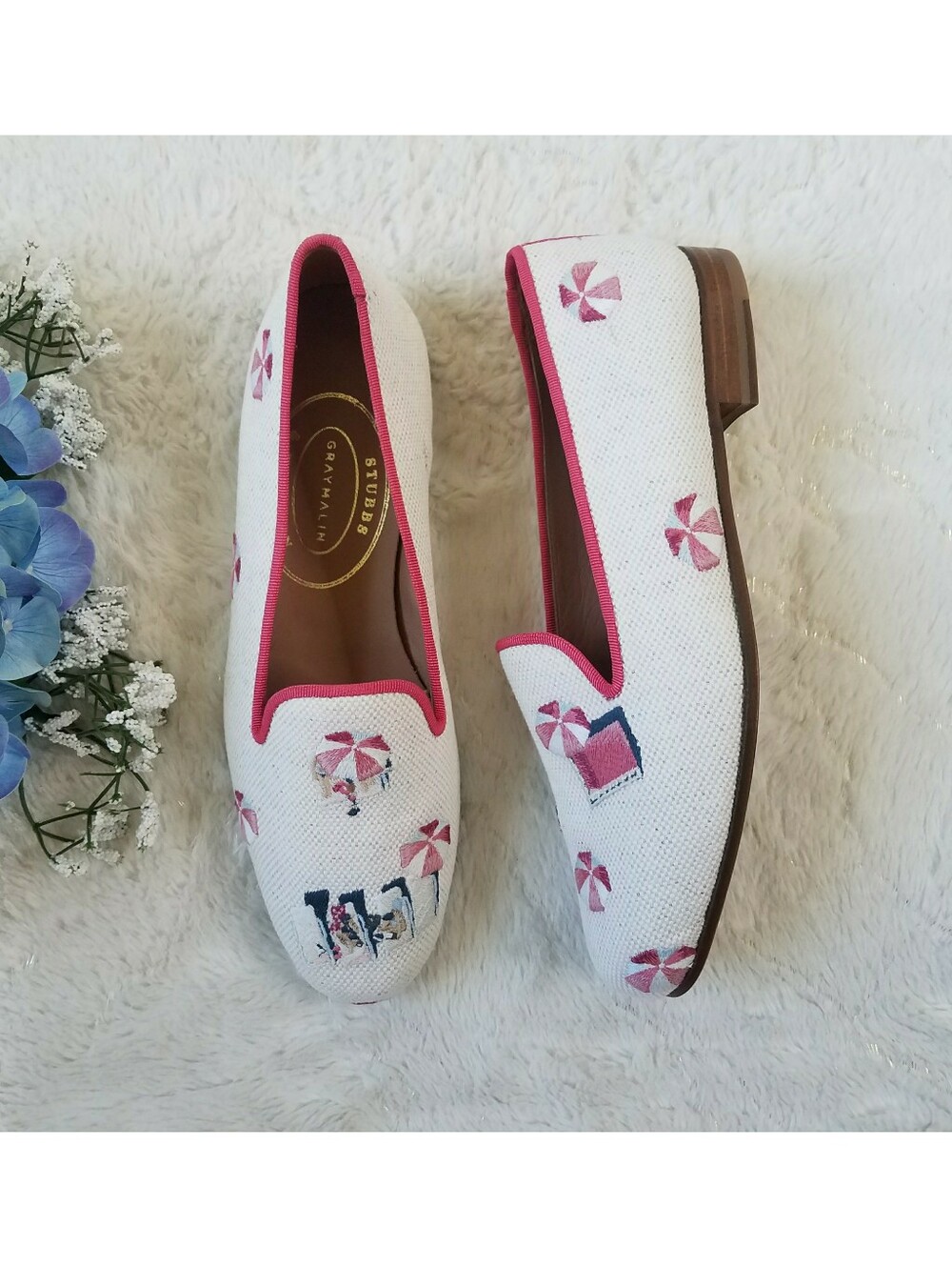 Stubbs & Wootton Palm Beach Linen Slipper Beach Embroidered Loafers